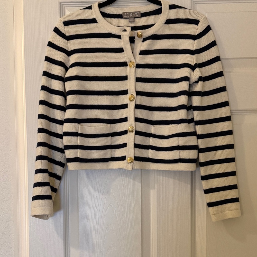 J. Crew Navy and Cream Striped Sweater